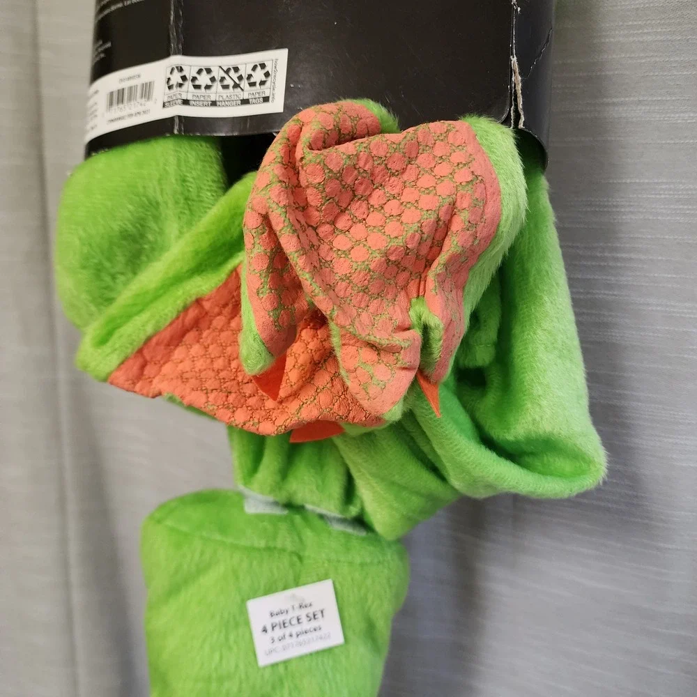 InCharacter Baby T-Rex Dinosaur Costume Green Orange 0-6 Months 4 Piece Set